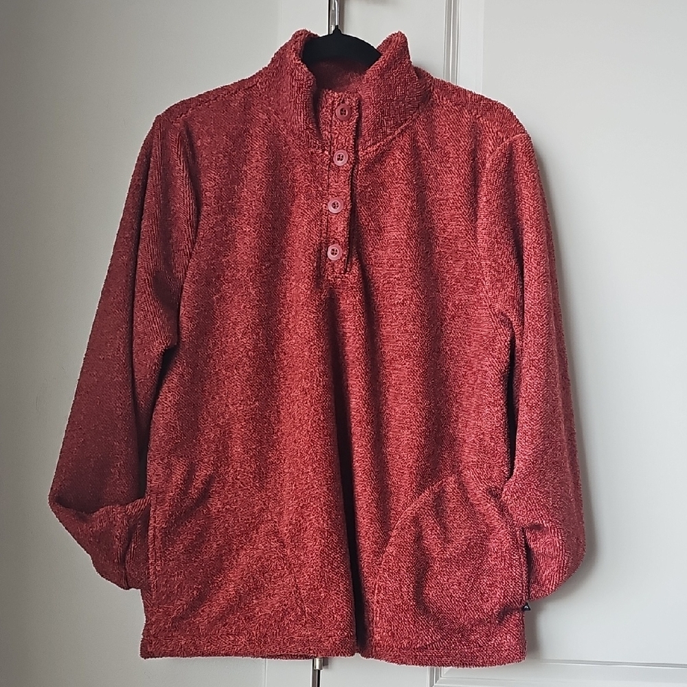 Eddie Bauer Deep Coral Mock Neck Sherpa Sweater Pullover